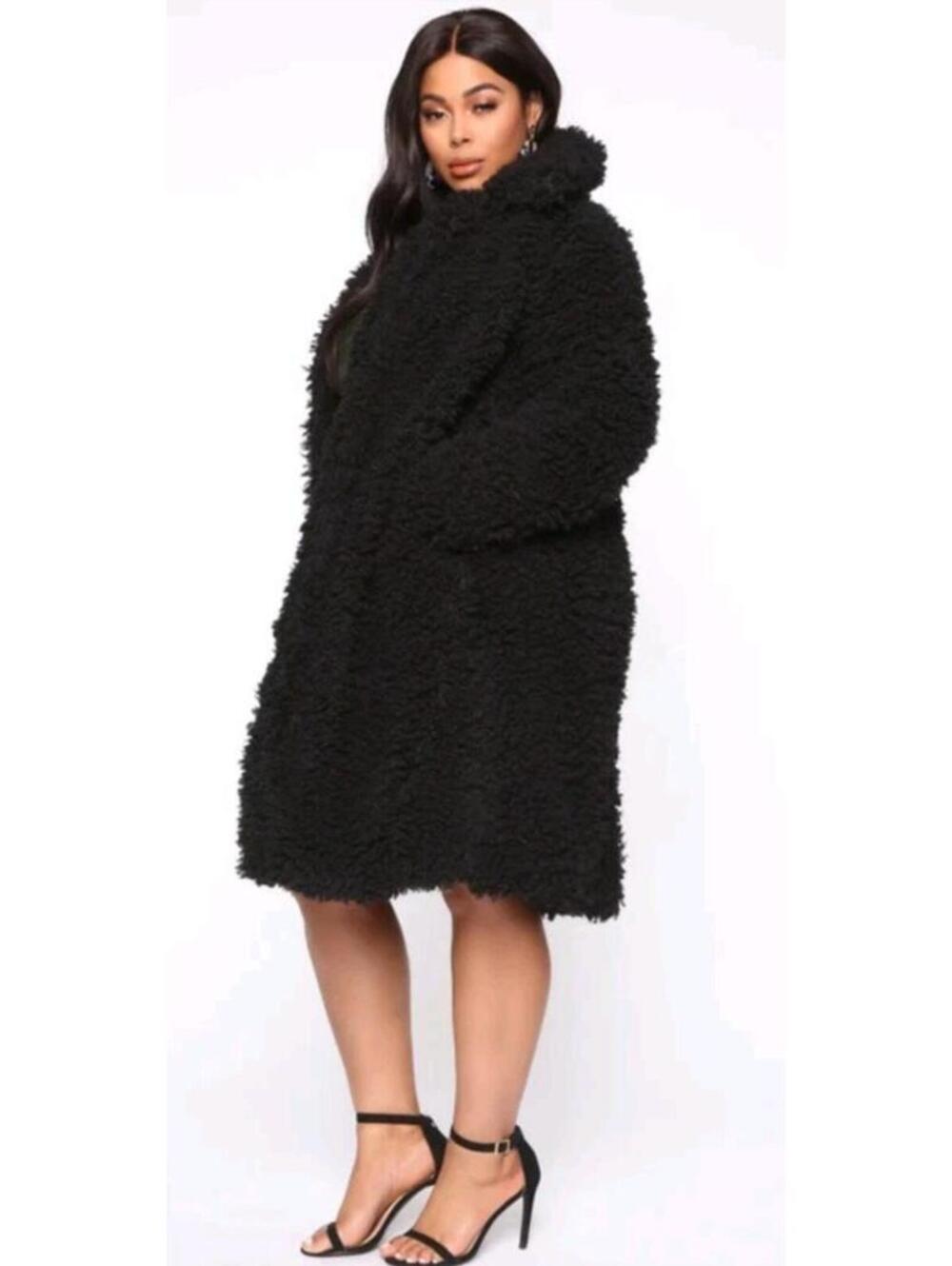 New with Tags Fashion Nova Teddy Bear Long Coat "All About Me Fuzzy Coat" 2XL